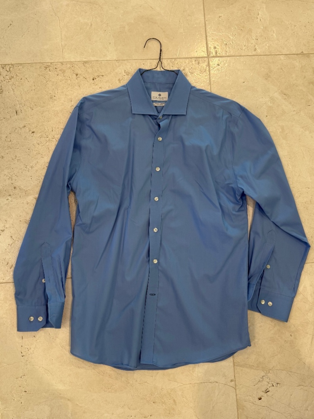 Ryan Seacrest Distinction Blue Slim Fit Stretch Non-Iron Dress Shirt 17 32/33